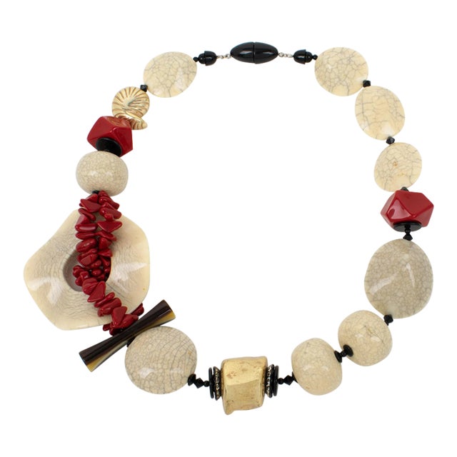 Angela Caputi Japanese Inspired Oversized Resin Necklace With Faux-Ceramic Beads For Sale