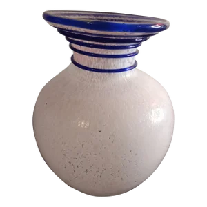 1980s Blown Spatter Bud Vase With Spiral Cobalt Blue Rigaree