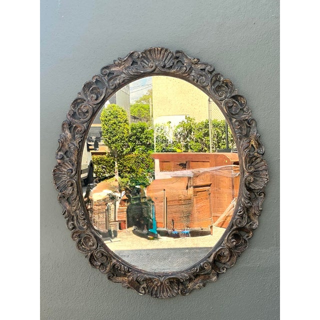 Vintage Carved Wood Oval Mirror For Sale In West Palm - Image 6 of 12