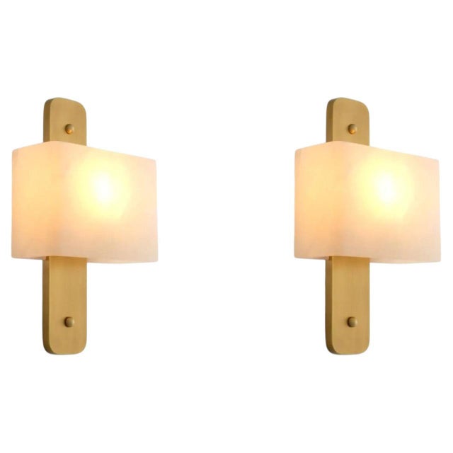 Antique Modernist Brass & Alabaster Wall Lamps, Set of 2 For Sale - Image 10 of 10