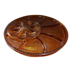 Vintage Round Amber Indiana Glass Deviled Egg and Relish Tray/Platter