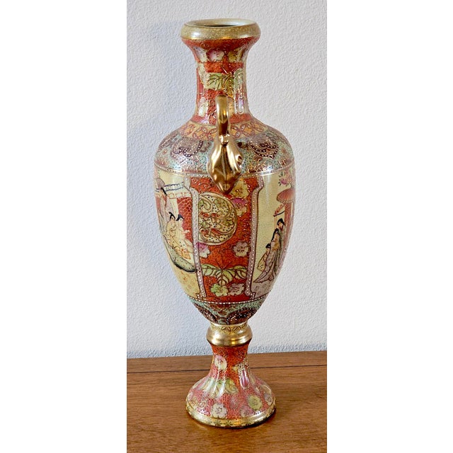 1950s Vintage Japanese Satsuma Hand-Painted Moriage Urn Vase - 16.5” Tall For Sale - Image 5 of 17