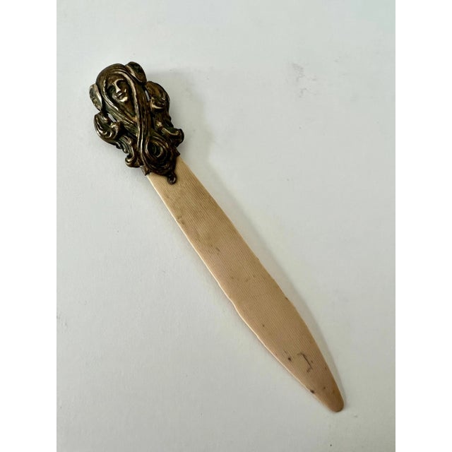 Art Nouveau 19th Century French Art Nouveau Brass & Bone Letter Opener For Sale - Image 3 of 5