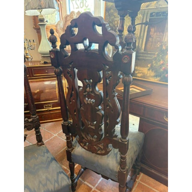 English Superb Pair of Antique English High Back Carved Walnut Hall Chairs For Sale - Image 3 of 10