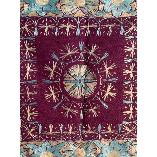 Mid 20th Century Vintage Indian Embroidered Wool Textile Wall Art – 32” X 31” For Sale - Image 5 of 13