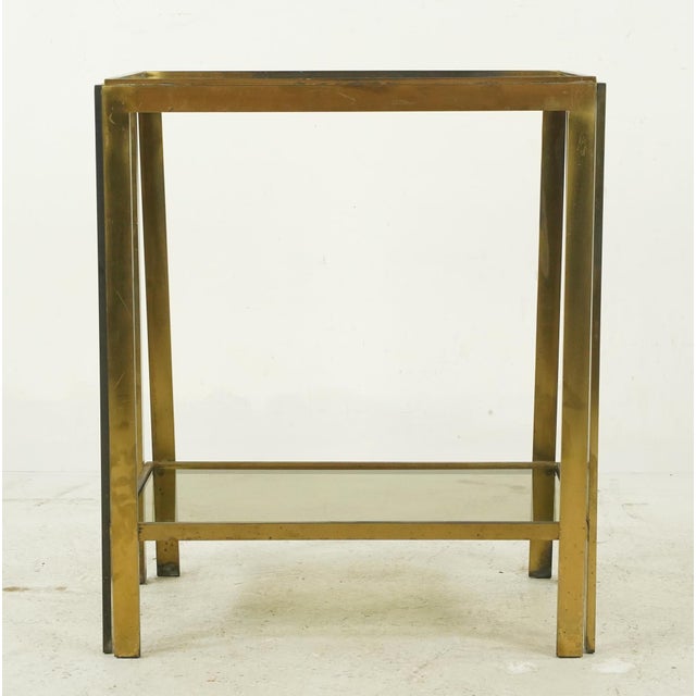 Pair of Vintage Mid Century Italian Brass Smoked Glass Side Tables For Sale - Image 6 of 9