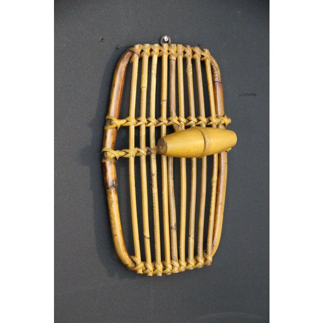 Rattan and Bamboo Coat Rack with Mirror in the style of Franco Albini, Italy, 1960s, Set of 2 For Sale - Image 4 of 12