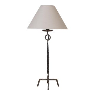 1930s French Tall Iron Brutalist Table Lamp For Sale
