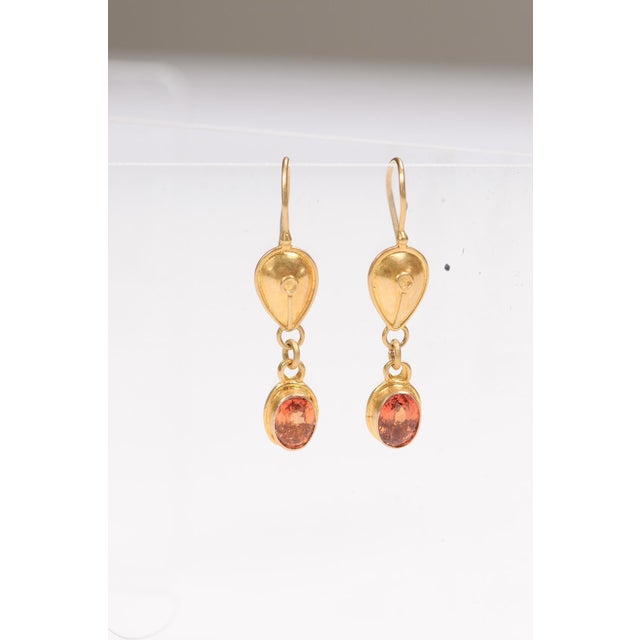 Contemporary Pair of 22k Gold Garnet Earrings, A Pair For Sale - Image 3 of 12