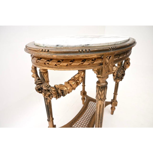 Stone Antique French Carved Gilt Wood Occasional Table with Marble Top, 1890 For Sale - Image 7 of 11