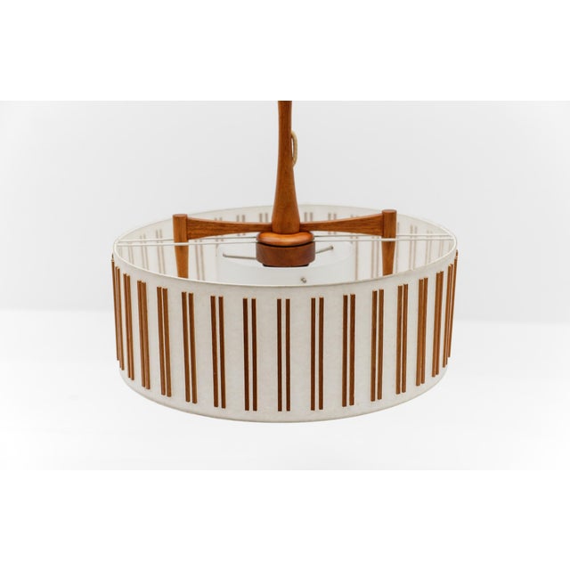 Japanese Adjustable Ceiling Lamp in Teak by Temde Swiss, 1960s For Sale - Image 4 of 10