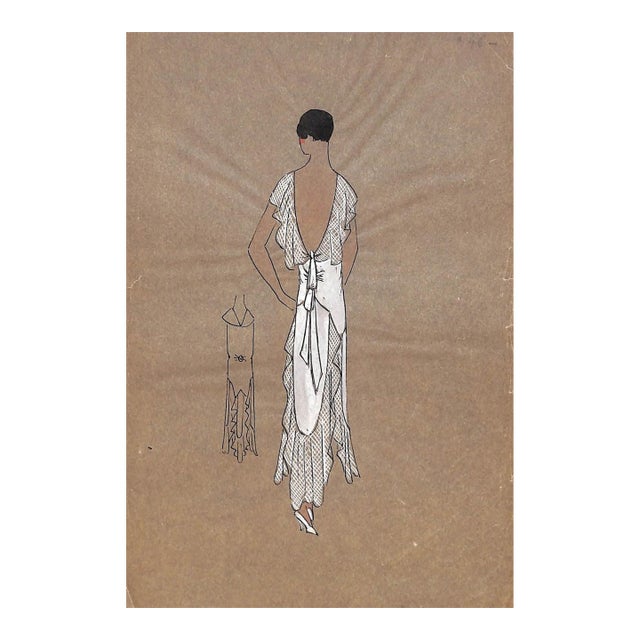 Lanvin of Paris C1920s Original Fashion Illustration in Gouache For Sale