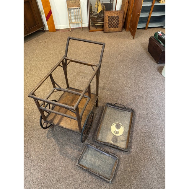 Early 20th Century Heywood Wakefield Wicker Victorian Tea/Bar Cart For Sale - Image 6 of 7