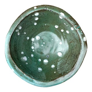 Vintage Green Glazed Studio Pottery Bowl For Sale