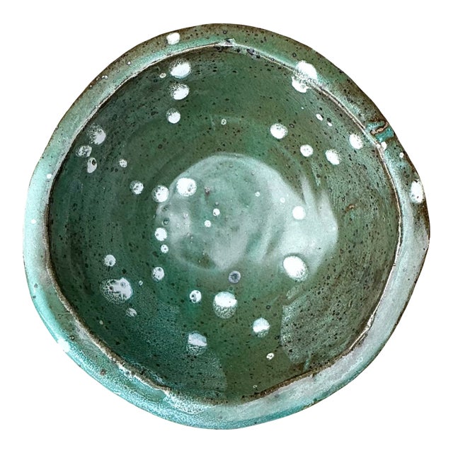 Vintage Green Glazed Studio Pottery Bowl For Sale