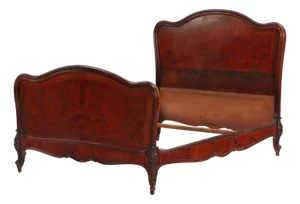 A French Louis XV Style Walnut and Burl Walnut Full Size Bed, C. 1900.