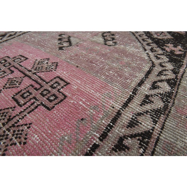 Islamic 1970s Vintage Handmade Wool Cotton Pink Runner Rug For Sale - Image 3 of 11