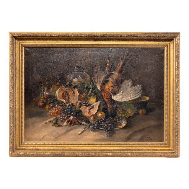 G. Lange, Hunting Still Life with Fruit, Oil on Canvas For Sale