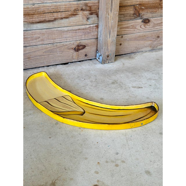 Paper Vintage Hand Painted Papier-Mâché Banana Serving Tray, Made in Mexico For Sale - Image 7 of 12