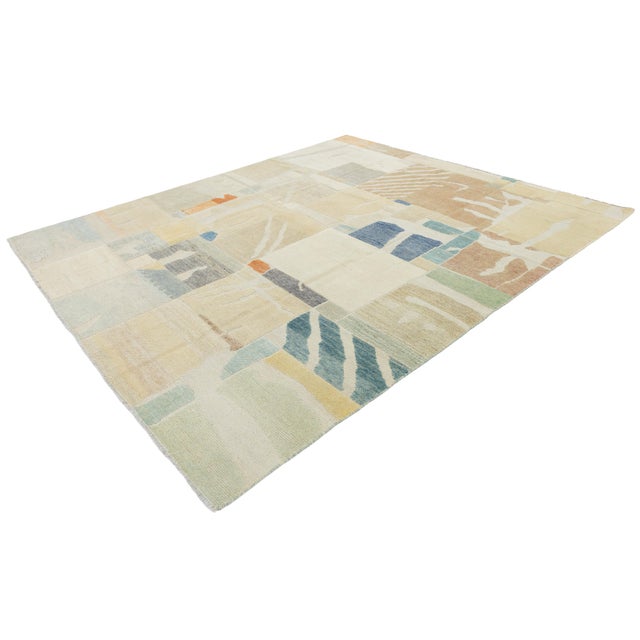 Contemporary Abstract Geometric Hand-Knotted Wool Rug in Soft Earth & Pastels For Sale - Image 12 of 12