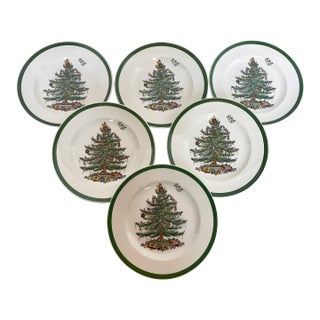 Late 20th Century Spode Christmas Tree Salad Plates - Set of 6 For Sale
