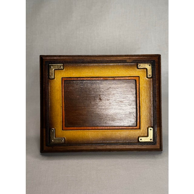 Vintage Hollywood Regency Campaign Style Golden Yellow Leather and Brass Tabletop Picture Frame For Sale - Image 4 of 11