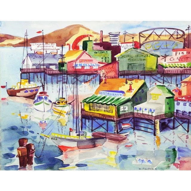 'Fisherman's Wharf, Monterey' by Muriel Backman, 1955; Crocker Art Museum California Modernist For Sale - Image 9 of 9