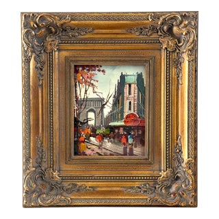 1970s Impressionist Street Scene Autumn in Paris Arc De Triomphe Oil on Canvas For Sale