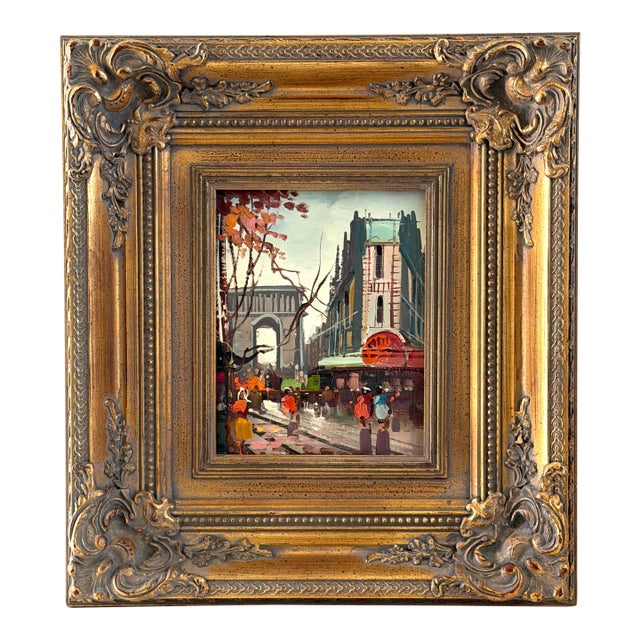 1970s Impressionist Street Scene Autumn in Paris Arc De Triomphe Oil on Canvas For Sale