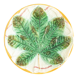 Antique English George Jones Majolica Chestnut Leaf on a White Napkin Plate, C. 1870