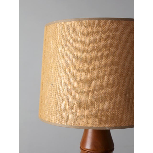 Mid 20th Century Mid Century Turned Mixed Wood Table Lamp With Woven Shade For Sale - Image 6 of 18