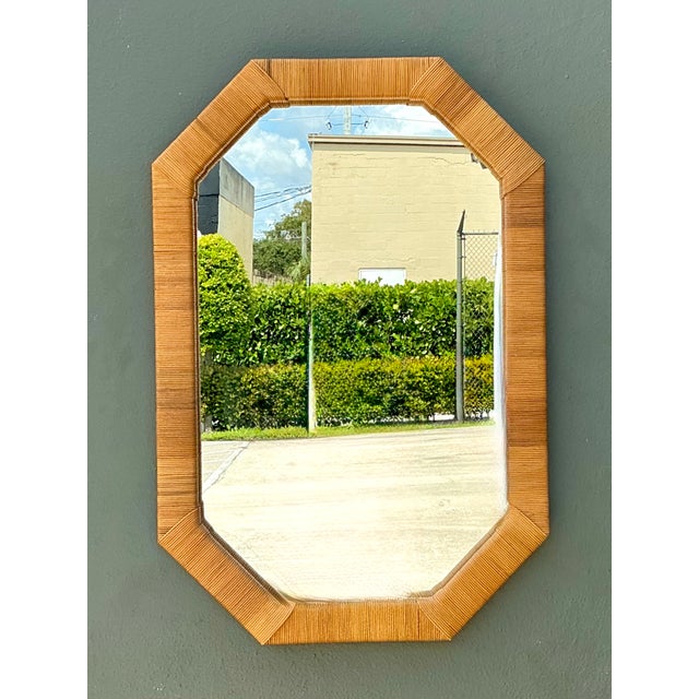 Late 20th Century Vintage Octagonal Wrapped Rattan Frame Mirror For Sale - Image 5 of 15
