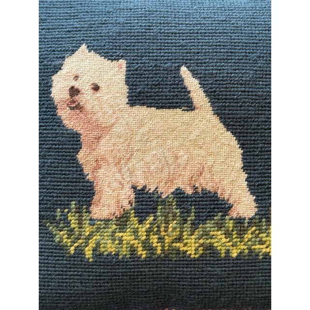 Dark Green Vintage Needlepoint Westie Terrier Decorative Accent Pillow With Down Insert For Sale - Image 8 of 9