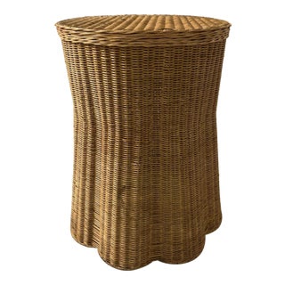 Round Rattan Draped Scalloped Table or Stool For Sale
