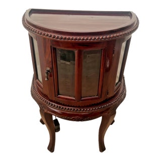 1950s China Cabinet Demilune Half Moon Shape Curio Display, Lighted, Beveled Glass 1a For Sale