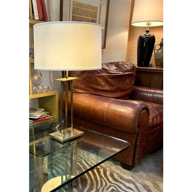 Mid Century Brass Lamp With Unusual 3 Brass Pole Design Chairish