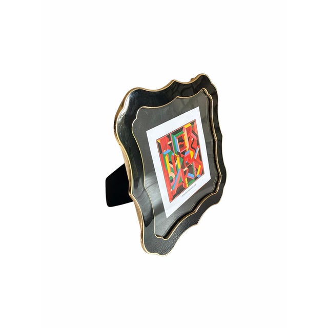 Black Vintage 1980's Hermès “Perspective Cavalière” Print of Hermes Scarf Avertisement Art in Black & Gold Scalloped Frame For Sale - Image 8 of 10