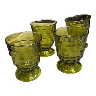 Mid 20th Century Indiana Whitehall Colony Alvacado Green Drinking Glasses- Set of 4 For Sale