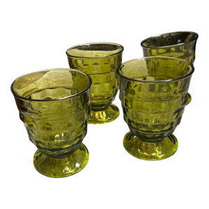 Mid 20th Century Indiana Whitehall Colony Alvacado Green Drinking Glasses- Set of 4