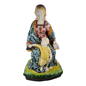 Large 1940s Minghetti Faience Madonna & Child Figurine