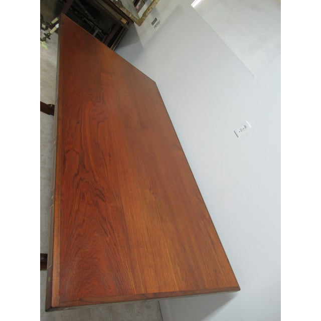 1960s Vintage Teak Mid Century Dining Room Conference Table Custom Brass Inlay For Sale - Image 5 of 13
