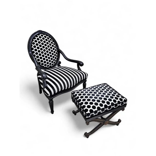 Black Vintage French Louis XVI Style Armchairs Newly Reupholstered - Pair For Sale - Image 8 of 8