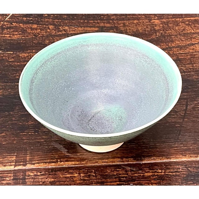 Handcrafted Speckled Green Ceramic Bowl For Sale - Image 4 of 16