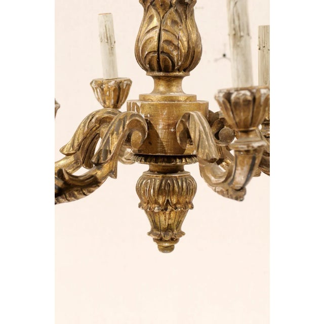 Gold Mid 20th Century French Six-Light Gilded Wood Chandelier with Aged Gold Color For Sale - Image 8 of 11