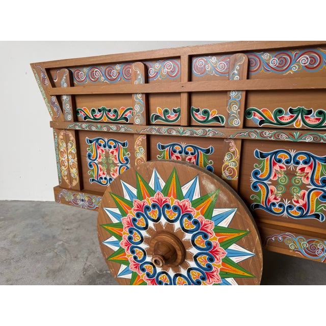 Vintage Joaquin Chaverri Costa Rican Folk Art Hand-Painted Ox Cart Bar / Drinks Cabinet For Sale - Image 4 of 12