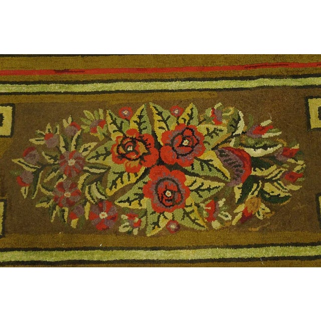 Significant Brown Chocolate Color With Special Floral Design Antique American Hooked Rug For Sale - Image 4 of 12