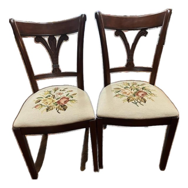 1950s Drexel Chairs With Needlepoint Seats For Sale