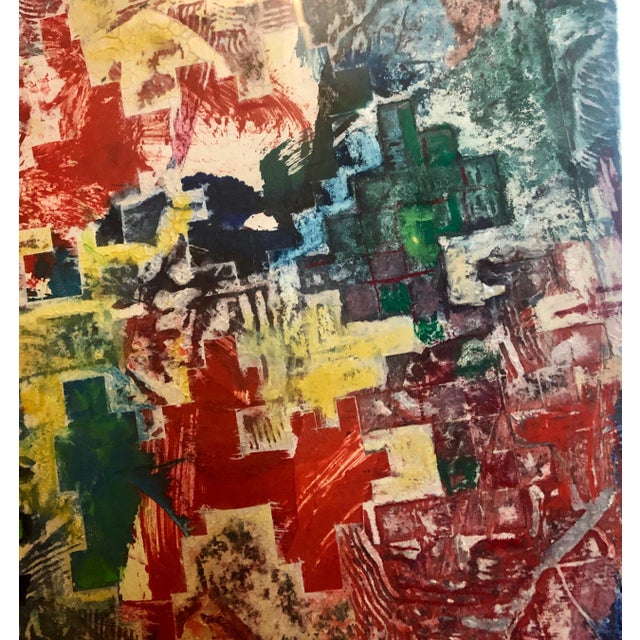 Abstract Expressionism Terence La Noue, Large Abstract Modernist Monterey Series Mixed Media Monotype Colorful Painting, 1984 For Sale - Image 3 of 11