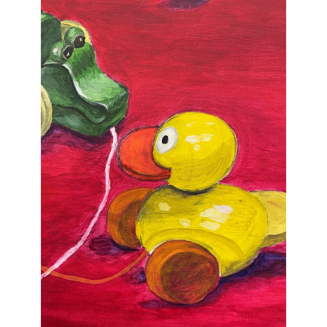 2000 - 2009 Vintage Painting of Pull Toys by Amy Lee, 2006 - Original on Canvas, Framed For Sale - Image 5 of 10