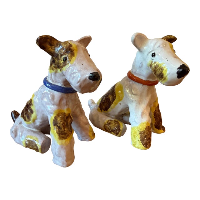 Vintage Pair of H. Mária Ráhmer Ceramic Sculptures of Terrier Dogs For Sale